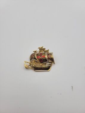 Vintage Damascene Spain Galleon Sail Boat Ship Brooch